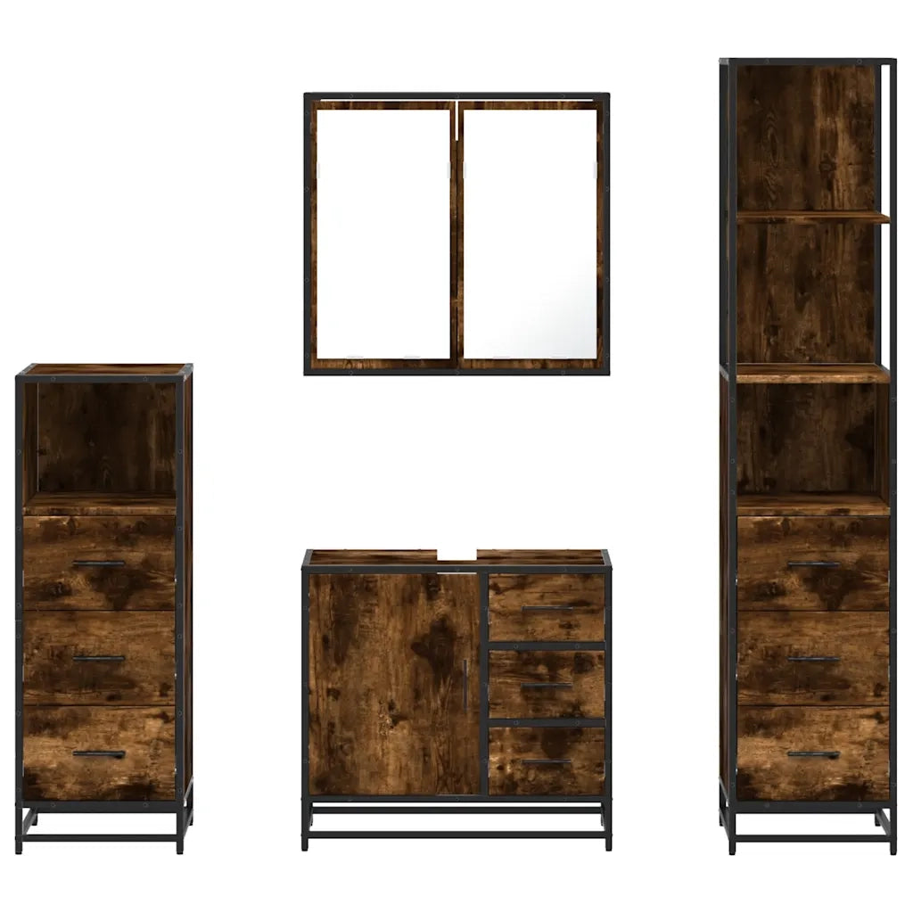 Set Mobili da Bagno 4 pz Rovere Fumo in Legno Multistrato 3301257