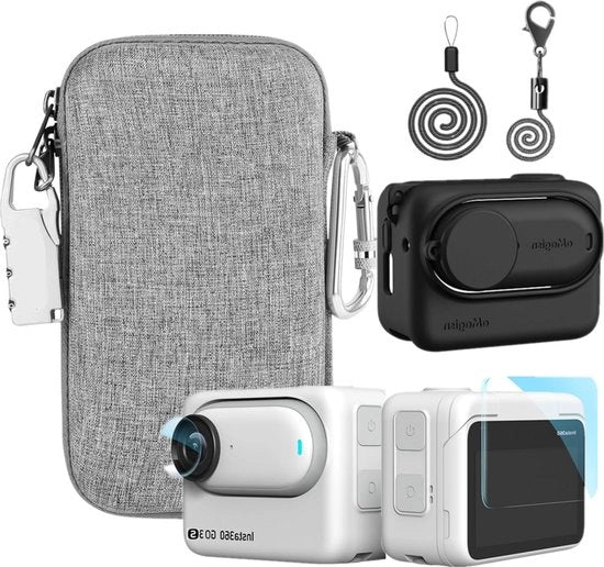 Compatibile con Insta360 GO 3S - Custodia in silicone - Protezione schermo - Tas da trasporto con chiusura automatica e catena - Borsa di viaggio nera