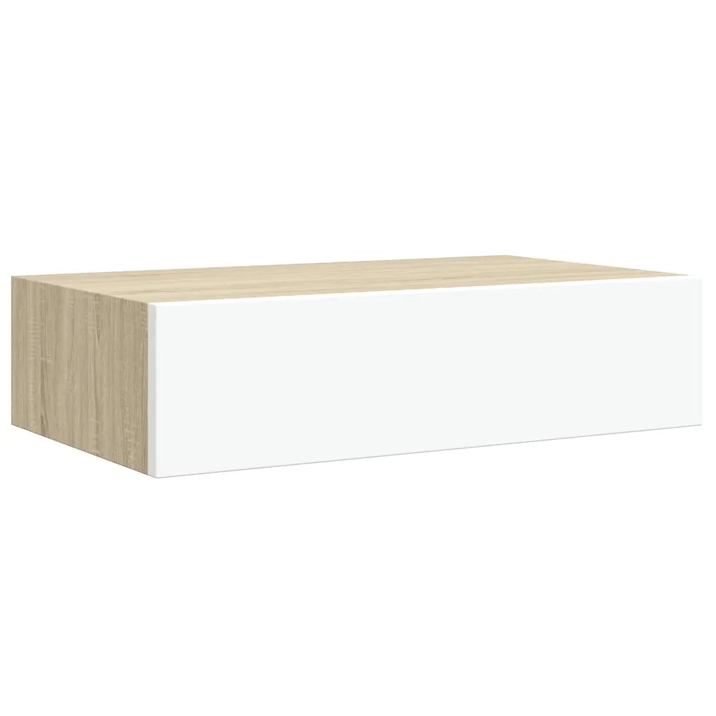 2 pz Mensola | Scaffali con Cassetti Rovere e Bianco 40x23,5x10 cm in MDF