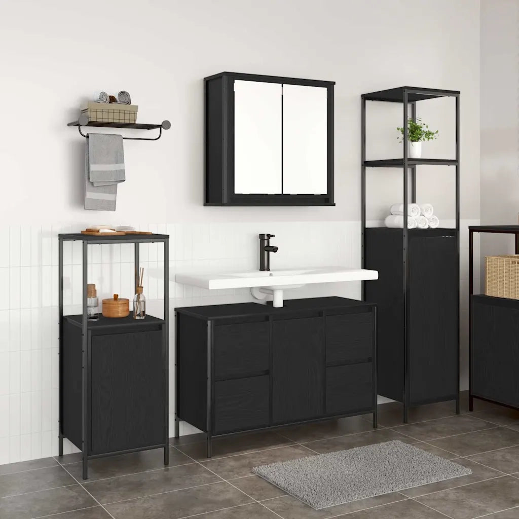 Set di mobili per il bagno 3 pcs Rovere Nero Legno multistrato 3328379