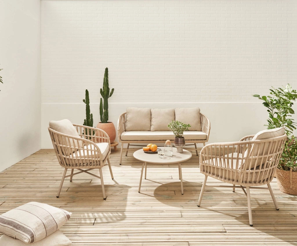 Salotto da giardino in corda, 4 posti, beige