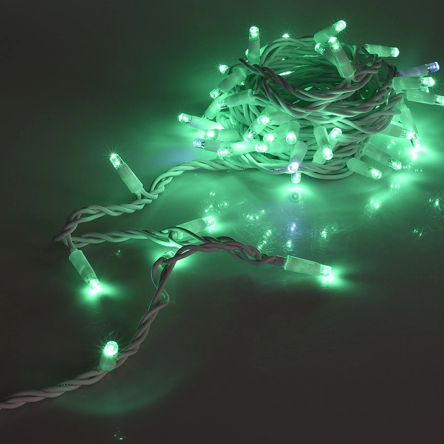 CATENA LUMINOSA PROFESSIONALE 100 MAXI-LED F8 CAVO BIANCO LUCE VERDE FISSA E BIANCA INTERMITTENTE - IDEALE PER DECORAZIONI FESTIVE ED EVENTI SPECIALI