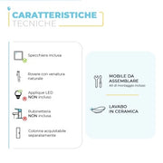 Mobile bagno sospeso 80 cm 2 ante serie Oasi rovere con specchio e lavabo