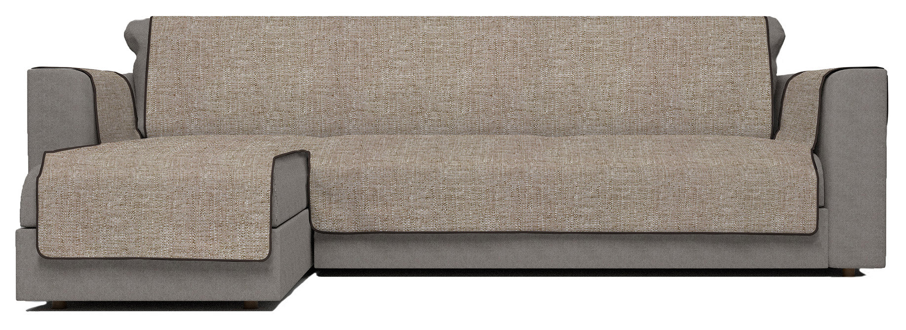 Copridivano in Poliestere con Penisola Sinistra Seduta 290 cm Marrone