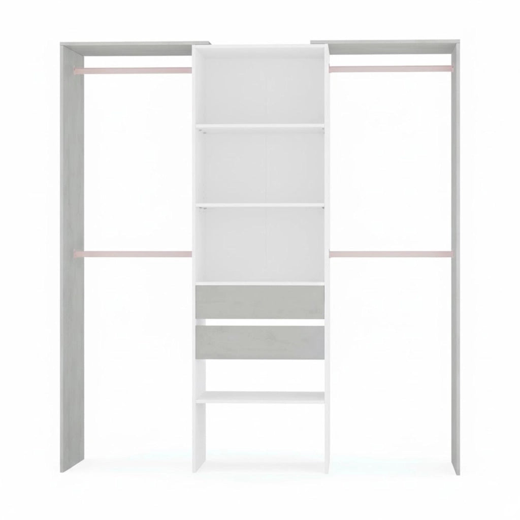 Armadio Guardaroba Da Terra Senza Porte Con 4 Barre Appendiabiti 4 Ripiani E 2 Cassetti Design Salvaspazio Per Camera Da Letto Cabina Armadietto 203 X 50 X 179 Cm Bianco Opaco Grigio Cemento