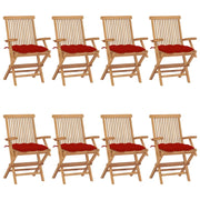 Sedie da Giardino con Cuscini Rossi 8pz Legno Massello di Teak