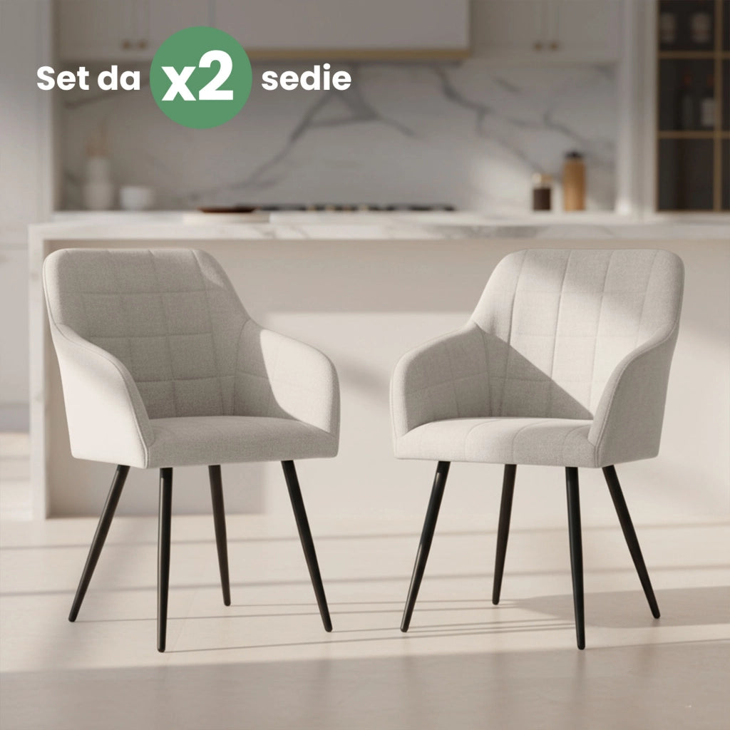 Set di 2 Sedie imbottite con cuciture quadrate LUXANO Crema gambe nere tessuto Lumos
