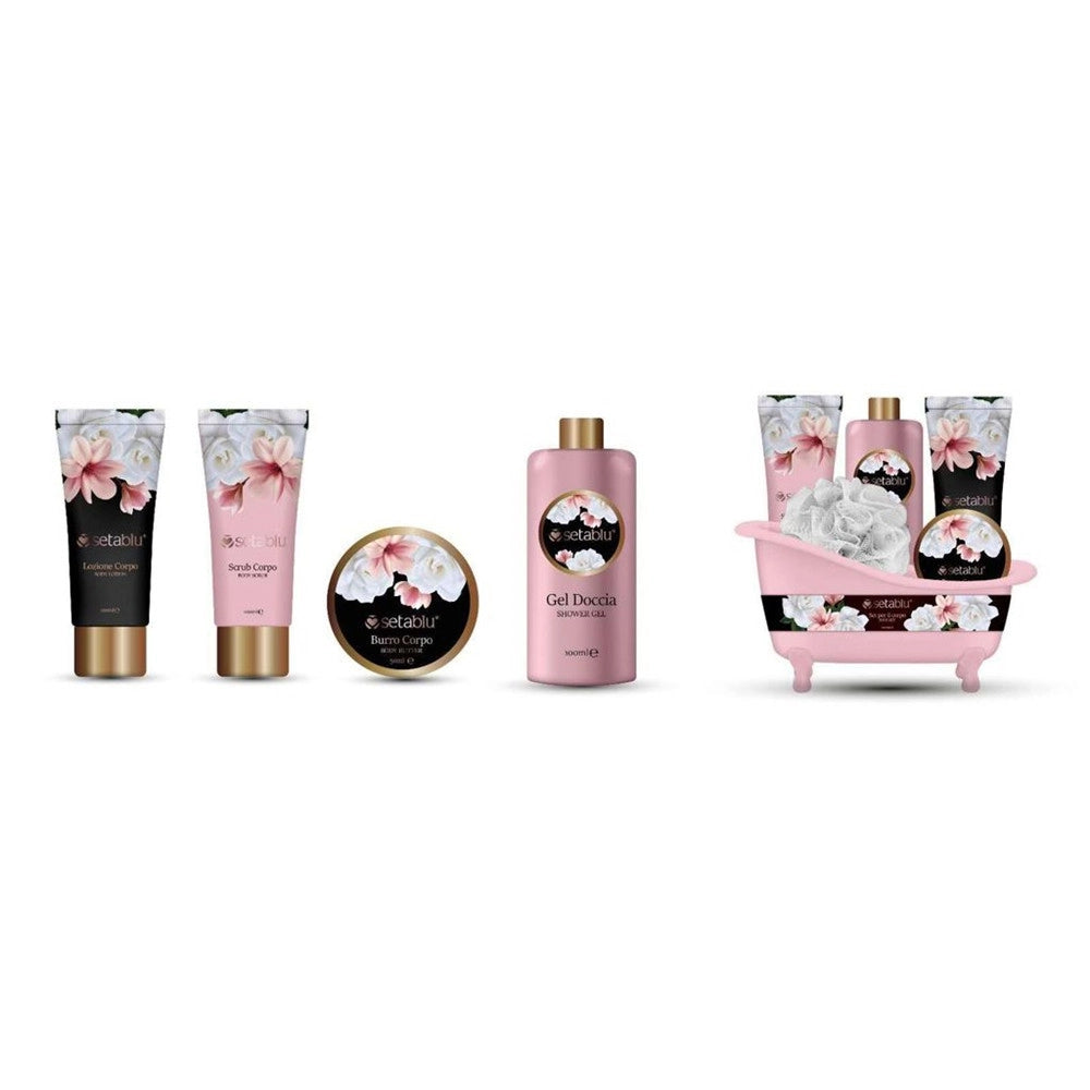 Trade Shop - Set Regalo Donna 5pz A Forma Di Vasca Da Bagno Rosa Portaoggetti Per Cura Benessere Corpo -