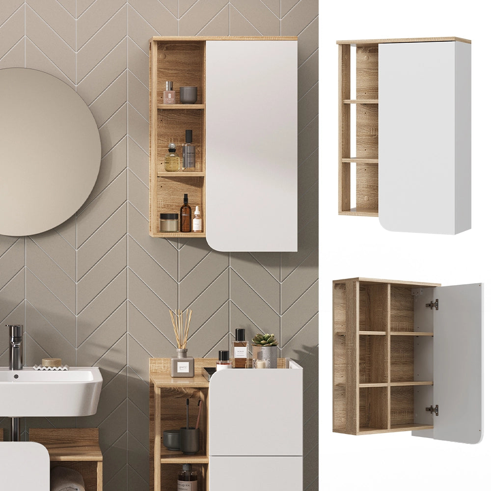 Vicco Mobile bagno Sonoma/Bianco 50 x 75 cm con anta e vani a giorno