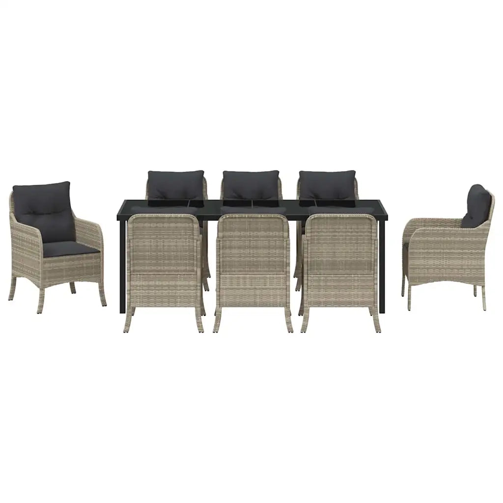 Set da Pranzo per Giardino 9 pcs Grigio chiaro polyrattan 3380189