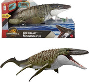 Jurassic World La Rinascita Mosasauro Morso Letale, action figure e mini dilofosauro, dinosauro con enormi fauci, snodat