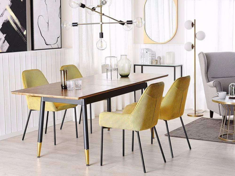 Tavolo da Pranzo Allungabile Piano in Legno Scuro e Gambe in Metallo Nero 160/200 cm