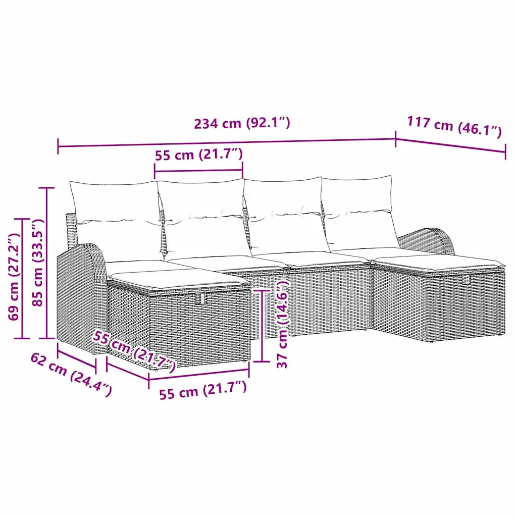 Set di divani con cuscino 6 pcs Grigio chiaro polyrattan 3359121