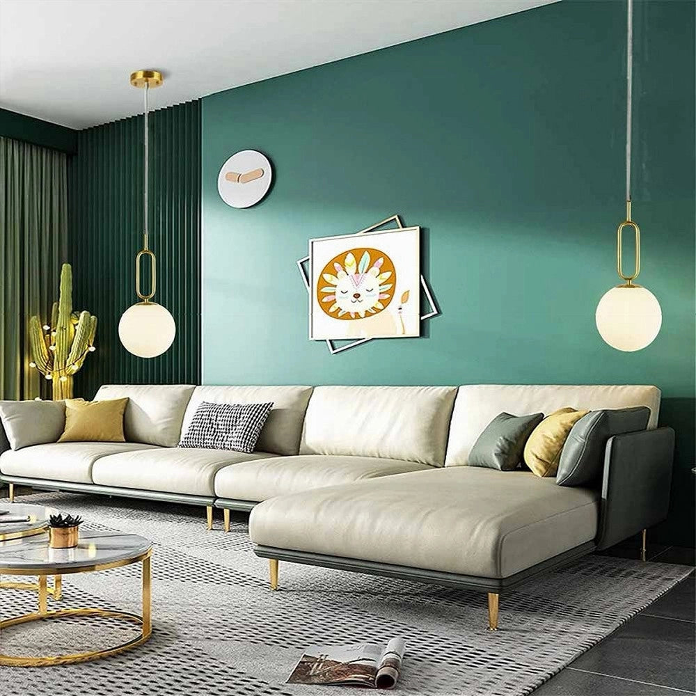 Trade Shop - Lampadario A Sospensione Minimalista Ovale Metallo Bronzo Con Sfera Vetro G9 A96 -