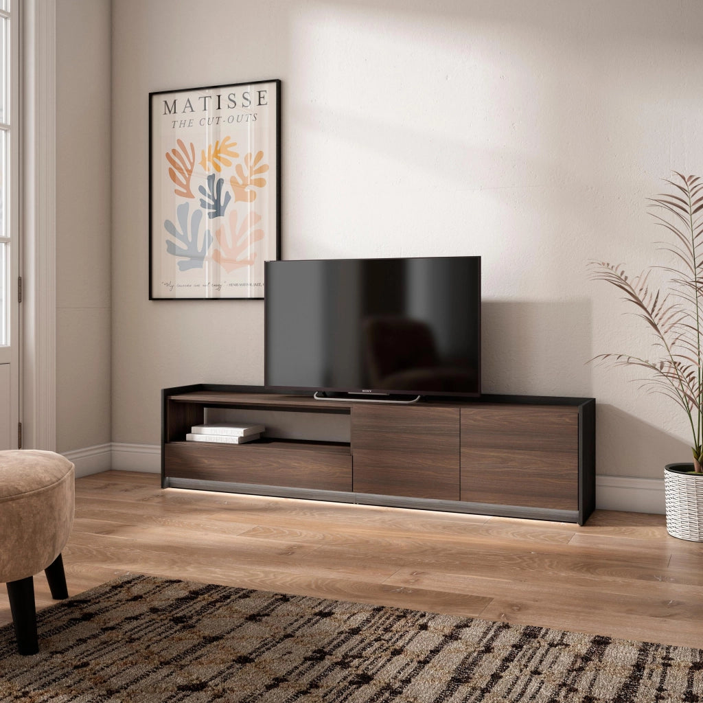 Mobile TV Soggiorno, 207x50x37 cm, Per TV fino a 80", LED, Rovere scuro e Nero