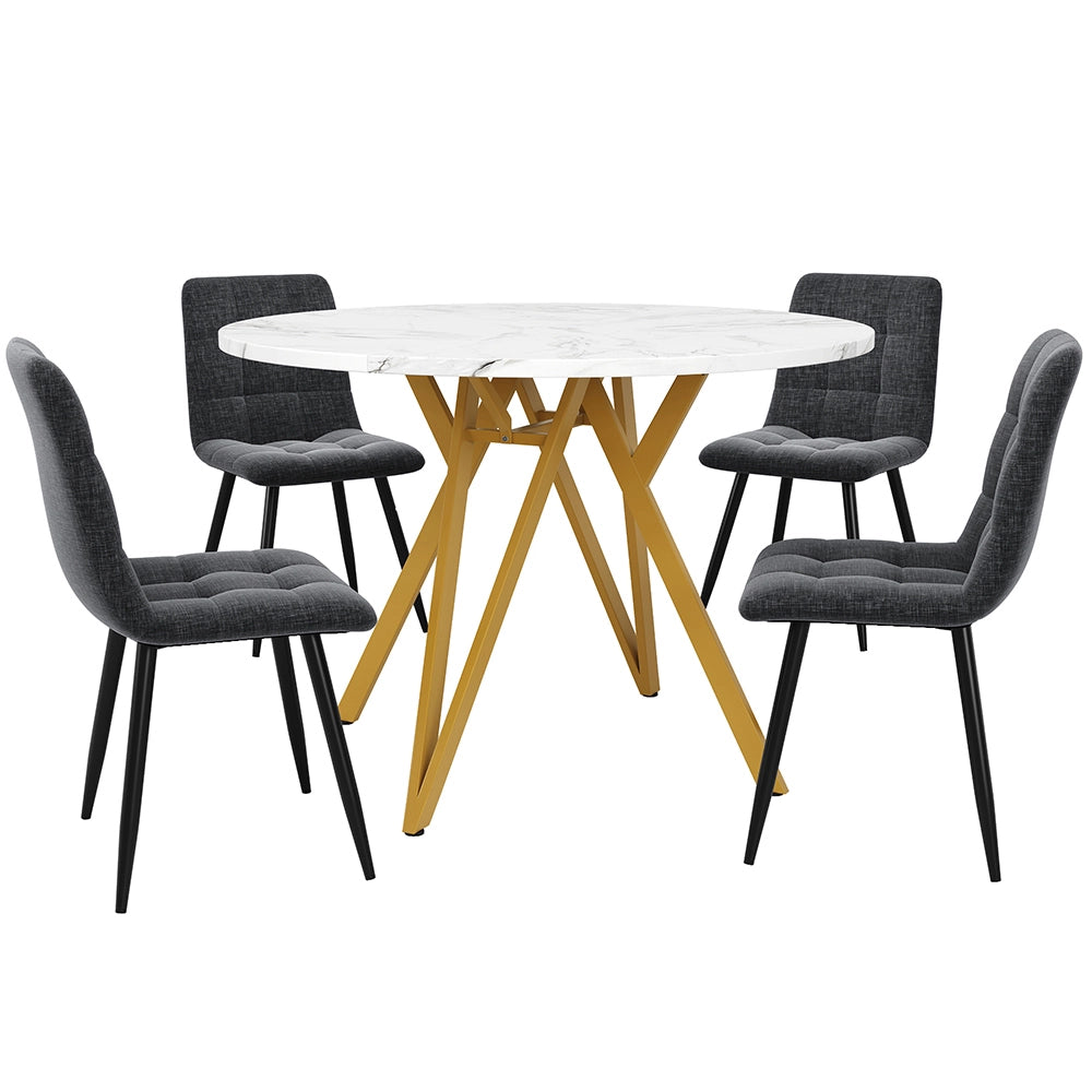 Set tavolo-Xylo-100cm rotondo 4 sedie grigio piano marmorizzato