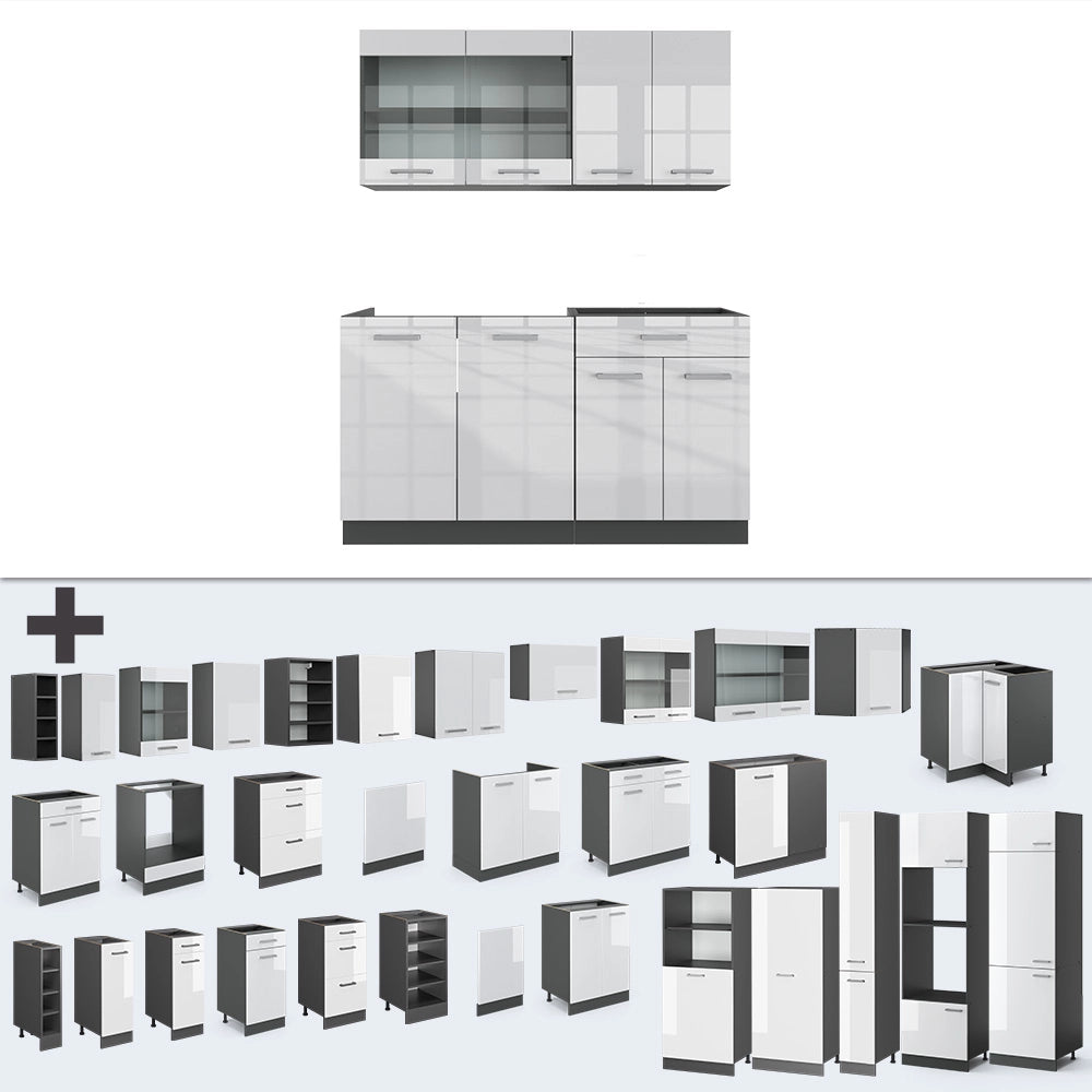 Vicco Cucina monoblocco Bianco lucido/antracite 140 cm , PL Rovere