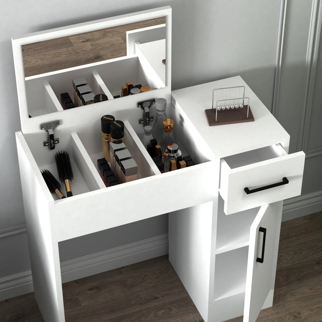 Mobile da Trucco Lequile, Toeletta Specchio Incluso, 74x38x108h cm Bianco