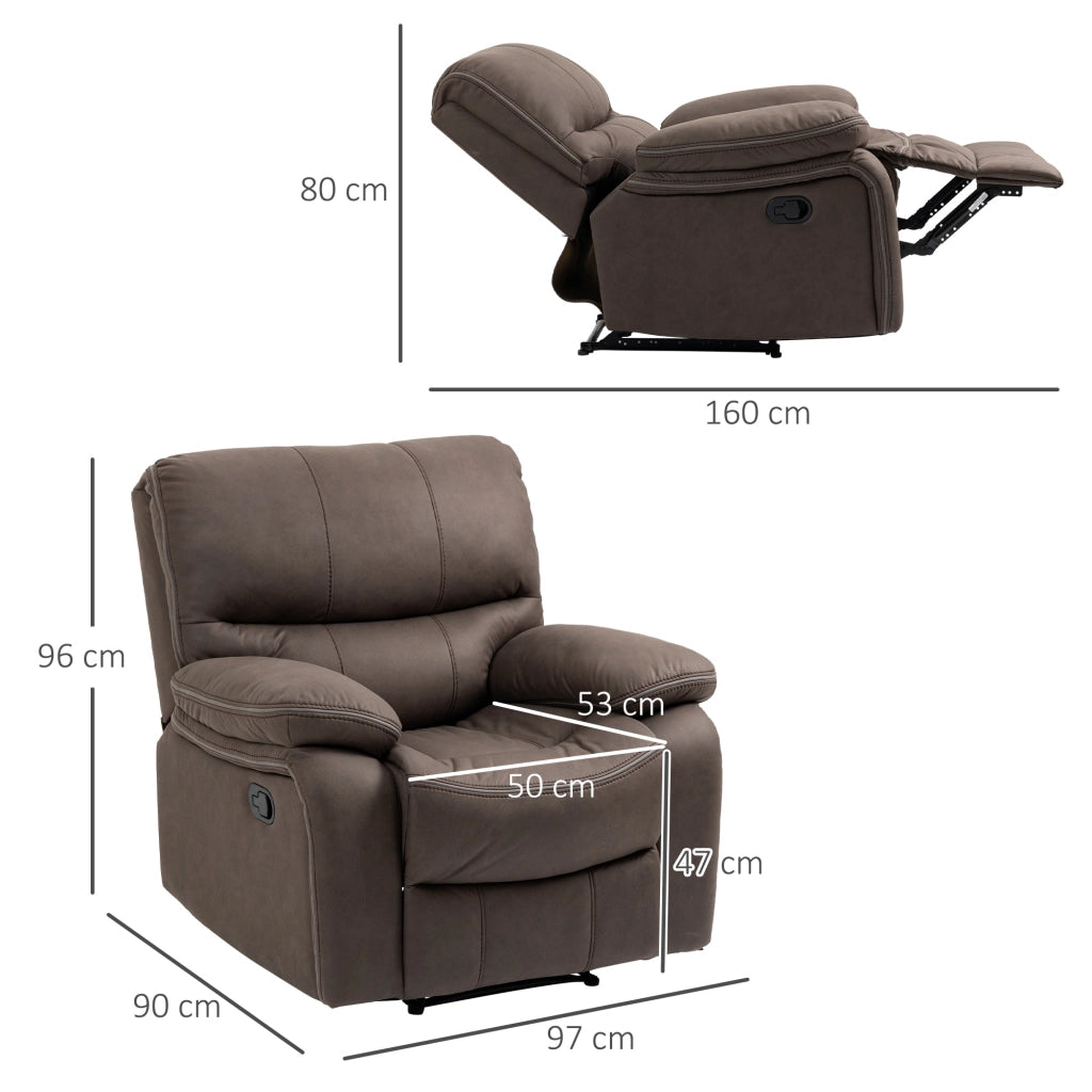 EasyComfort Poltrona Relax con Reclinazione Manuale e Poggiapiedi, in Microfibra e Acciaio, 97x90x96 cm, Marrone