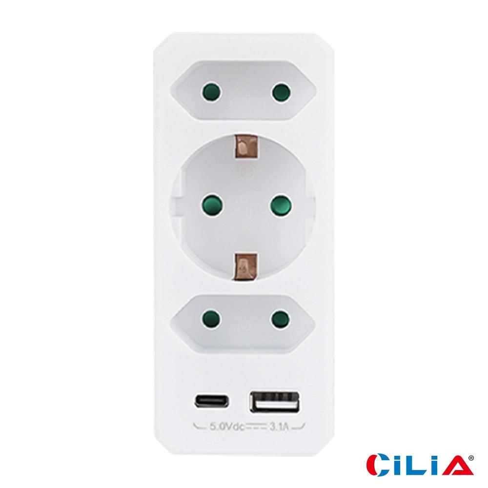 Presa Elettrica 5-in-1 Tipo F Schuko ¨C zephmum ¨C Bianco con USB-C/A