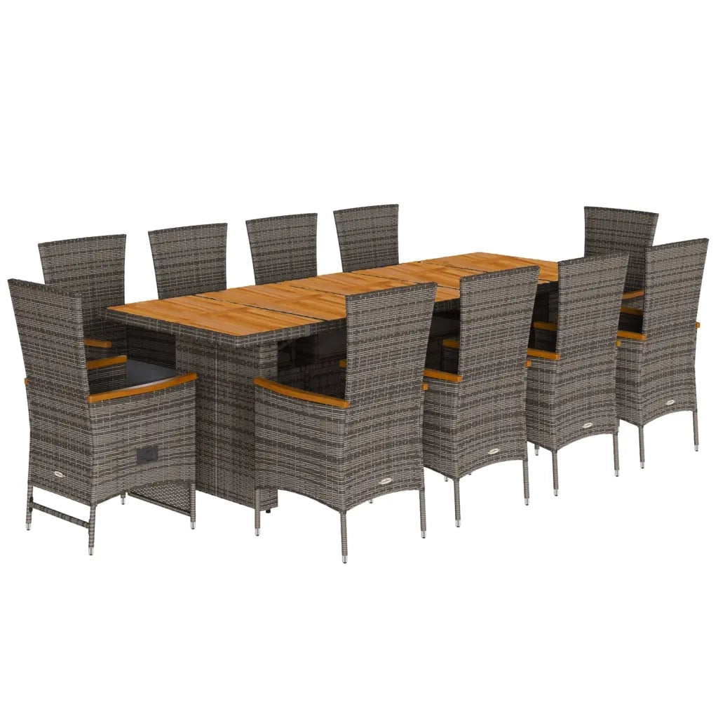 Set da Pranzo da Giardino 11pz con Cuscini in Polyrattan Grigio 3277551