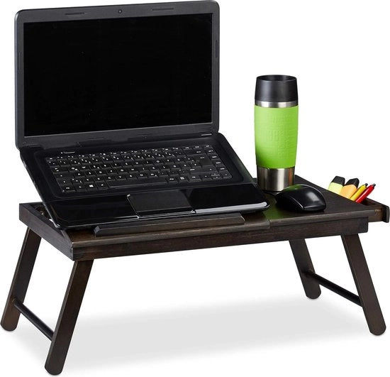 Tavolo da laptop in bambù regolabile in altezza con cassetto e disegno pieghevole - 25x60x35cm - Moka
