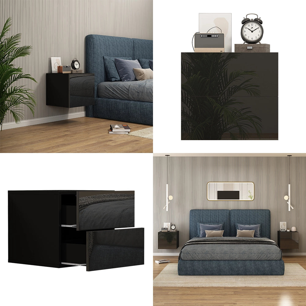 Vicco Comodino camera da letto Nero lucido 49.6 x 51.2 cm