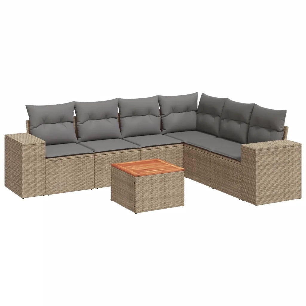 Set Divani da Giardino 7 pz con Cuscini Beige in Polyrattan 3257795