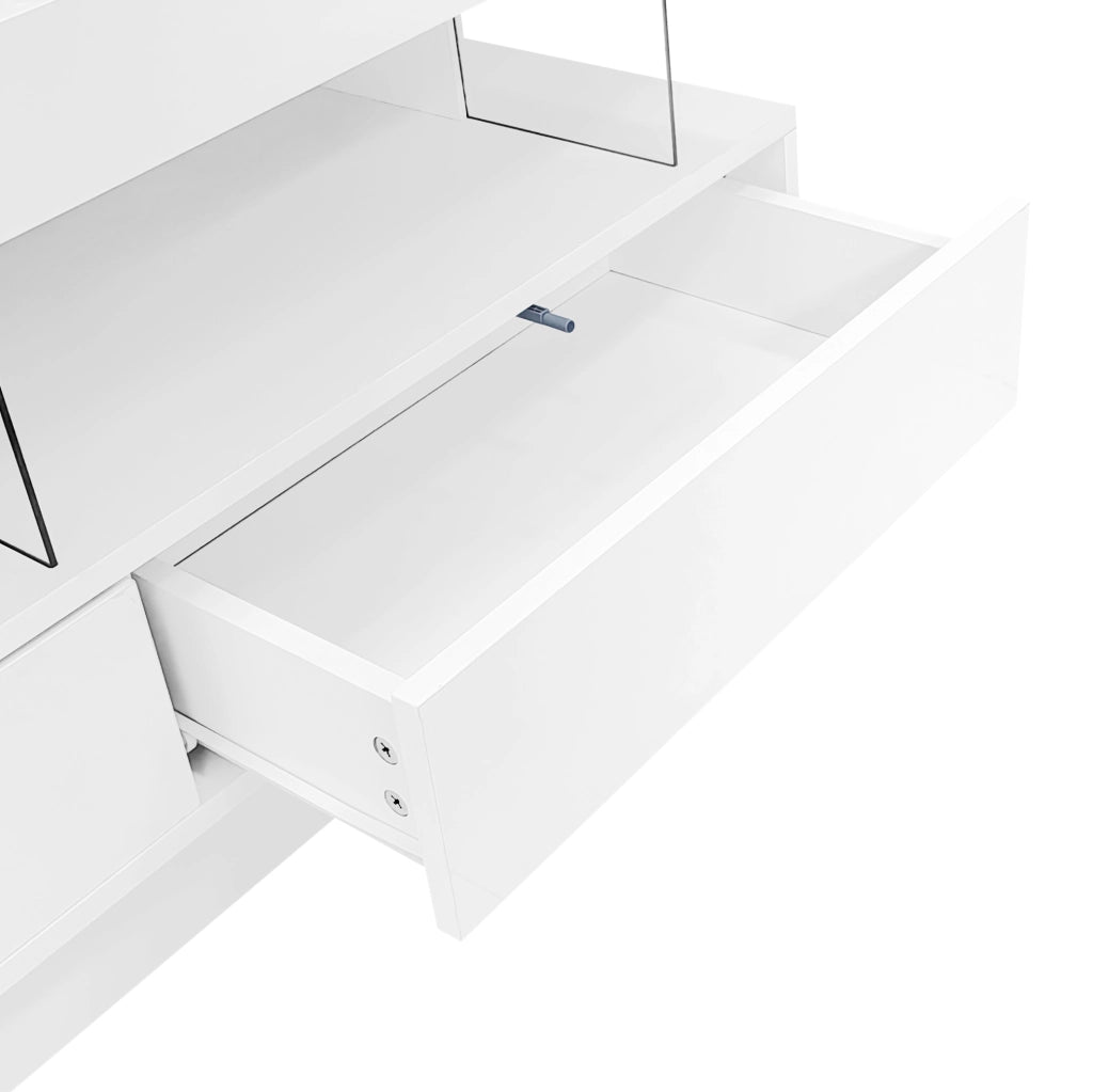 Mobile TV 160x38x50.5 cm con 3 ripiani in vetro e LED controllabile tramite app in truciolato bianco