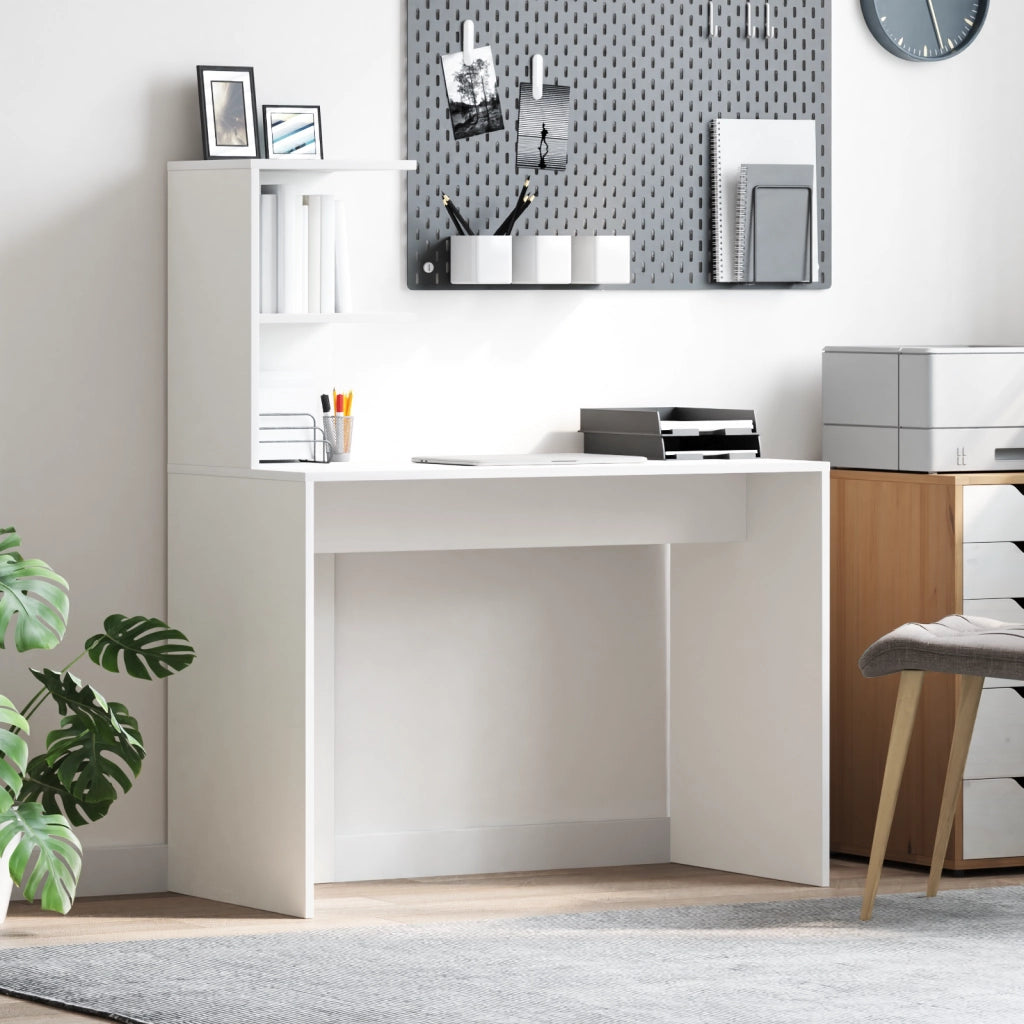 Scrivania Bianca Bianca MDF Compatta Intarsi Decorativi