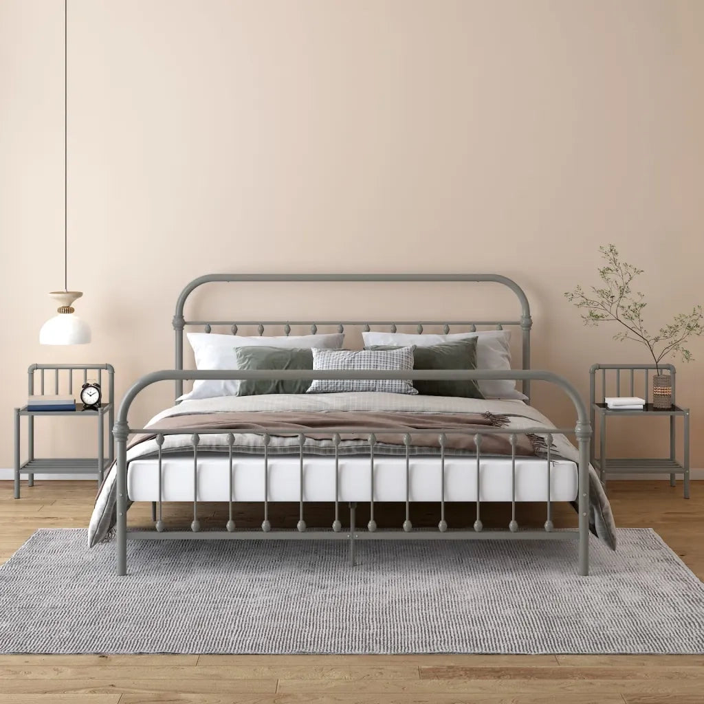 Set di 2 Comodini | Armadio da Notte | Mobiletto da notte Grigio e Nero in Metallo e Vetro