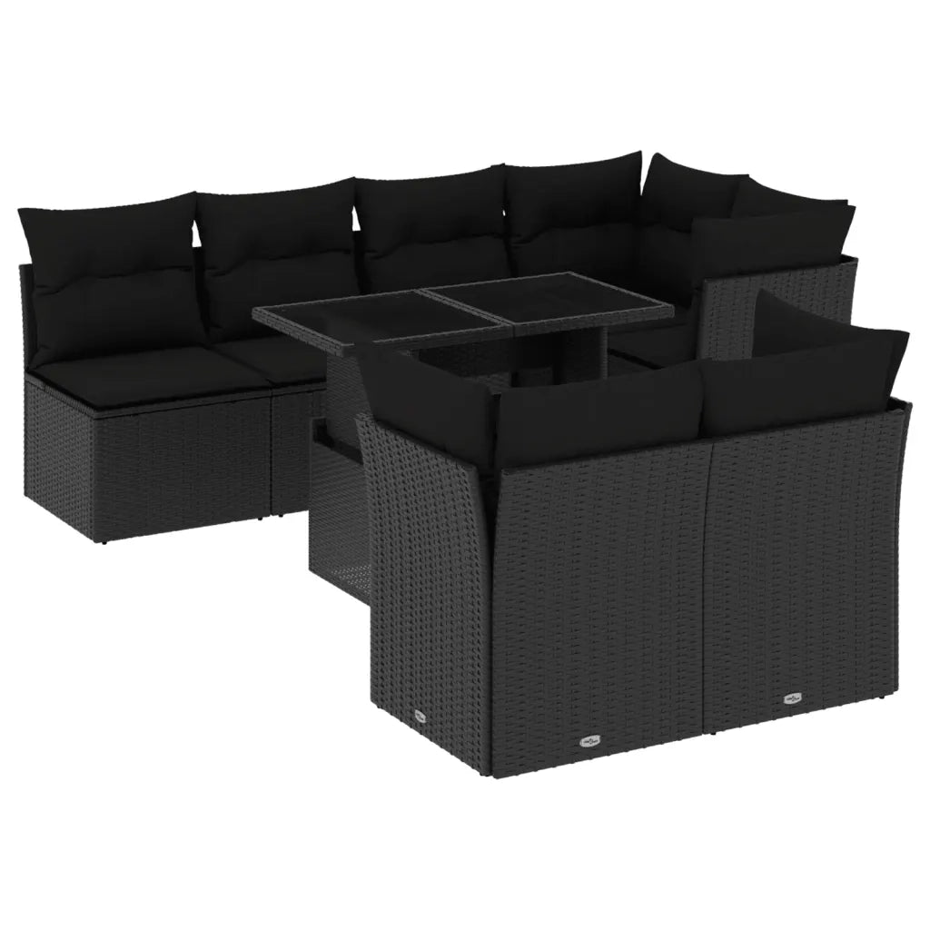 Set Divani da Giardino con Cuscini 8 pz Nero in Polyrattan