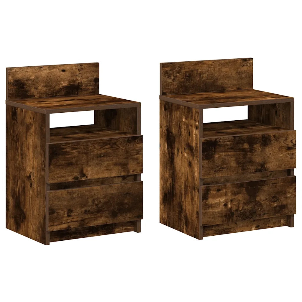 Comodini 2 pz con 2 Cassetti-Set di 2 Tavolino da notte Rovere Fumo 40x33x60 cm