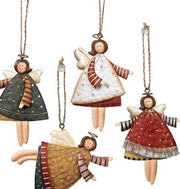Angelo Metallico Decorativo a forma di Fiocco di Neve con Hanger per Natale - Set da 4 - 10 x 10 x 10 cm