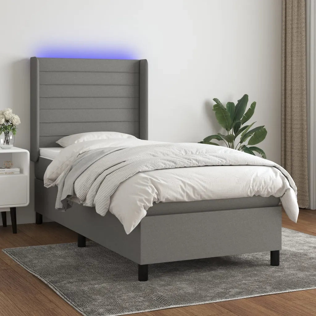 Letto a Molle Materasso e LED Grigio Scuro 80x200 cm in Tessuto cod mxl 36221