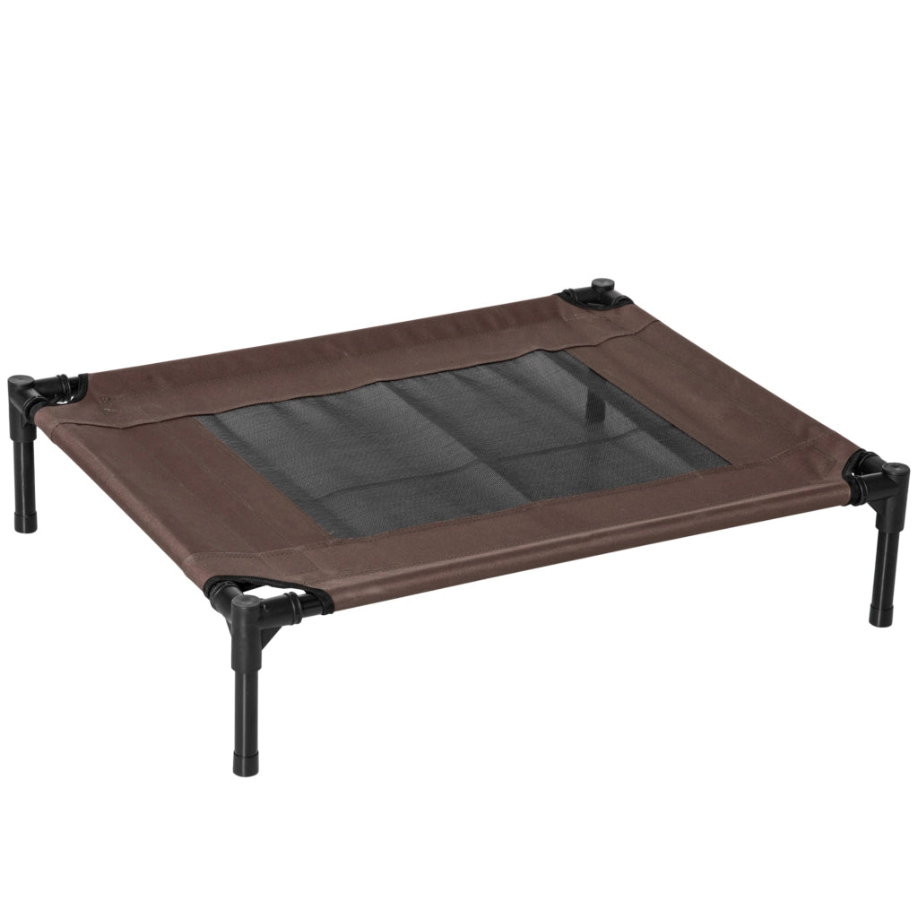 Cuccia per cani rialzata con telaio in acciaio, tessuto Oxford e rete traspirante per esterni marrone 76 × 61 × 18 cm