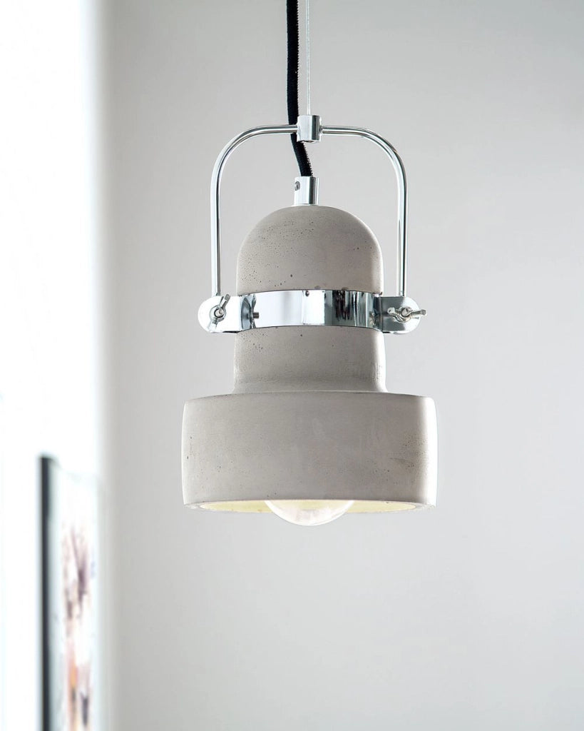 Lampadario Lampada a Sospensione Grigia Tonda Aperta in Calcestruzzo Paralume Piccolo Design Industriale