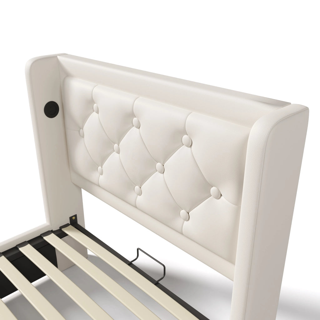 DESMIU Letto contenitore letto singolo 1 posto con USB, Type-C e LED regolabile 90 × 200 cm, senza materasso