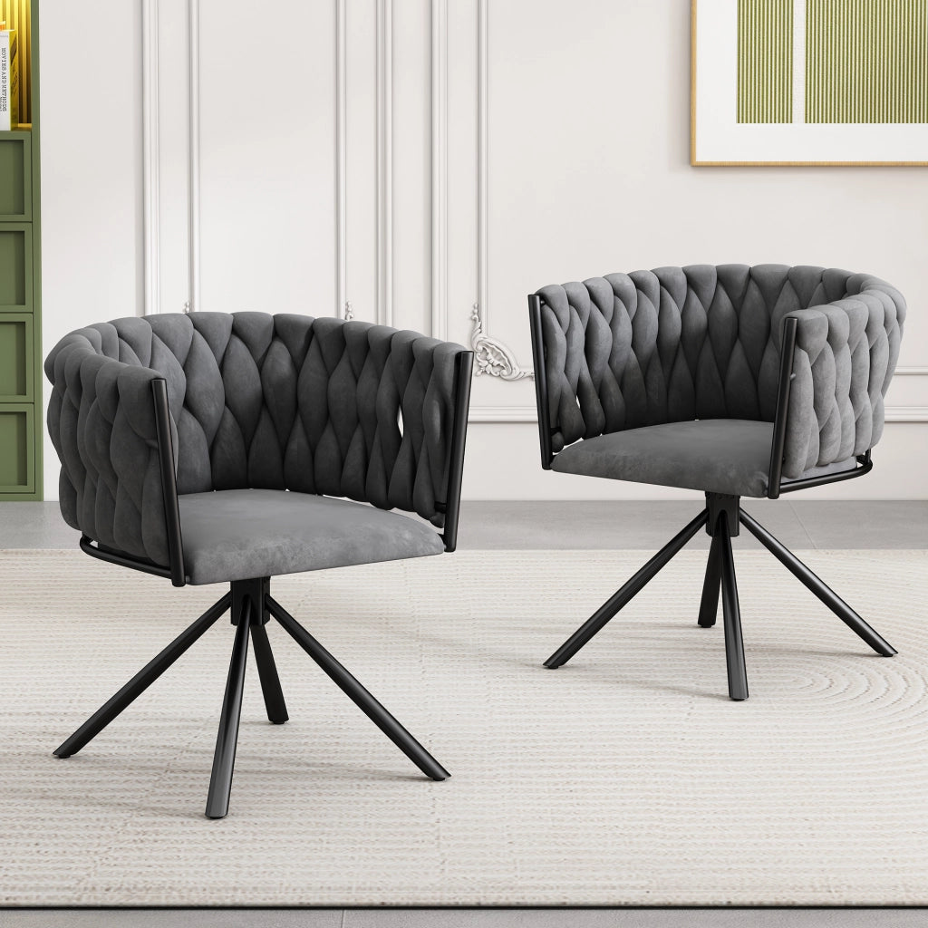 Set di 2 sedie girevoli - schienale ergonomico - in velluto - grigio - 62×60×57 cm