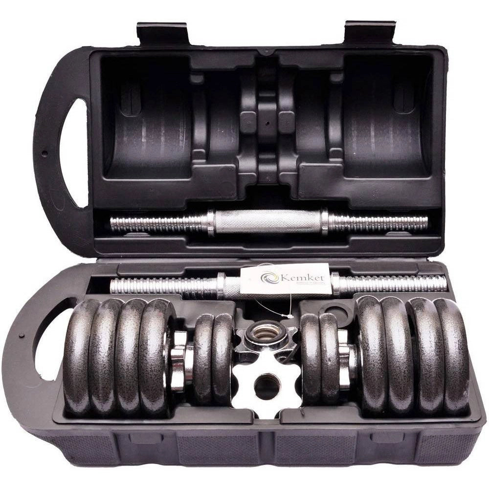 Trade Shop - Set Manubri Regolabili Ghisa Da 15 Kg Per Bodybuilding Fitness Sollevamento Pesi -