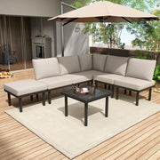 Set Divano da Giardino 6 Pezzi con Cuscini ¨C Xylo ¨C Beige, Corda, Tavolino in Vetro