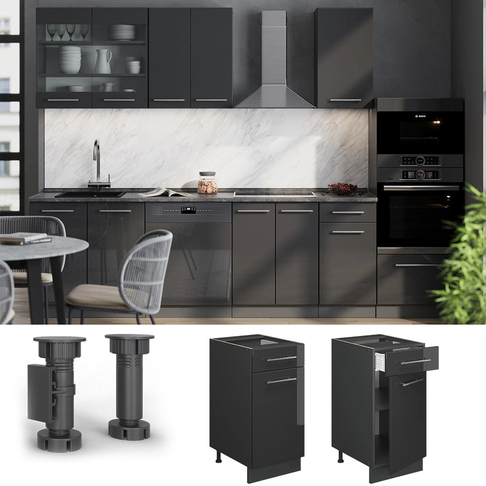Vicco Mobiletto base per cucina Antracite lucido 40 cm senza piano di lavoro