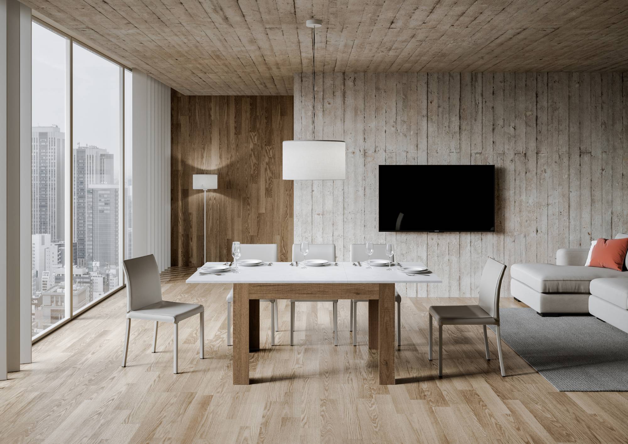 Tavolo Allungabile 120-180x90x77 cm Bibi Mix Bianco Frassino