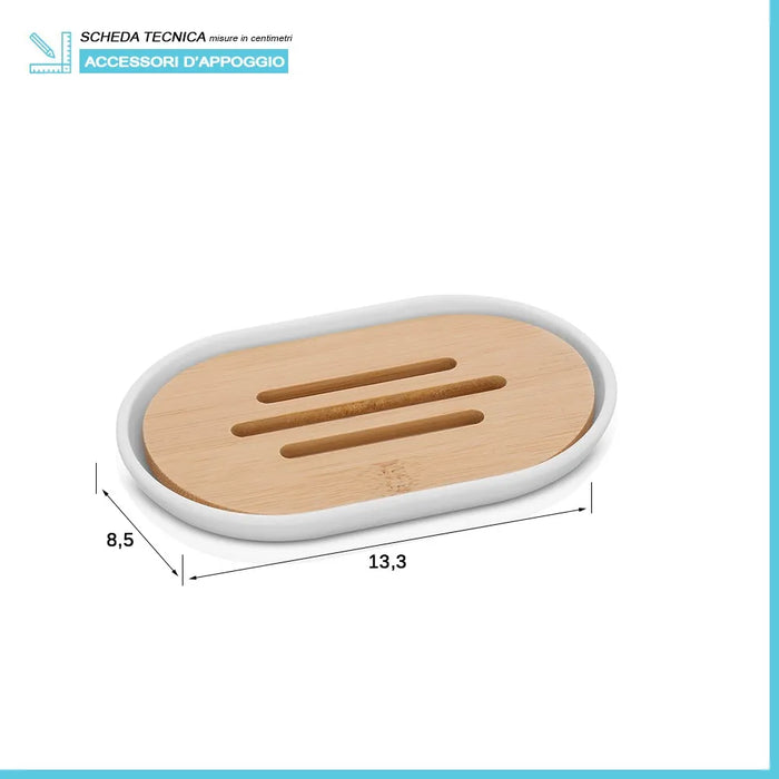 Accessori bagno da appoggio in set 3 pezzi in abs bianco e bambù Surf