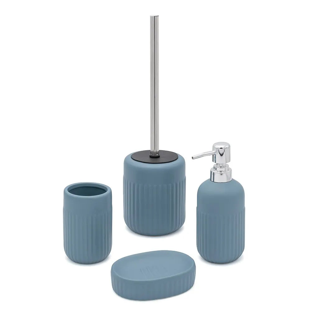 Accessori bagno da appoggio in set 3 pezzi in ceramica colore turchese cobalto Cup