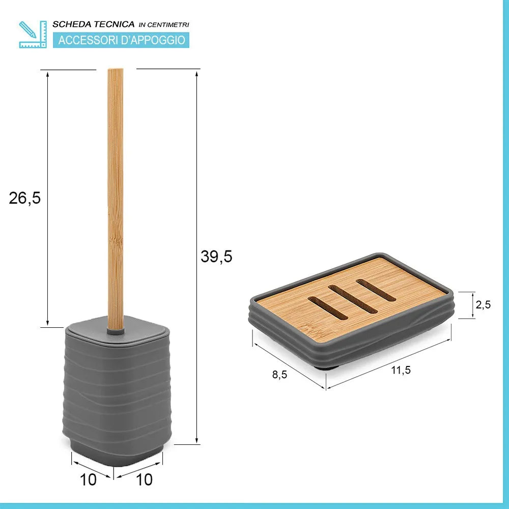 Accessori bagno in set completo da 4 pezzi in abs grigio linea Wave