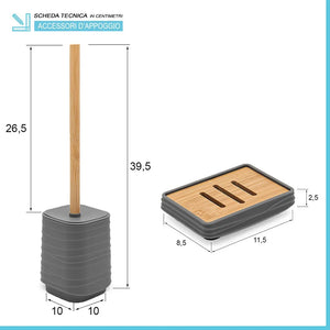 Accessori bagno in set completo da 4 pezzi in abs grigio linea Wave