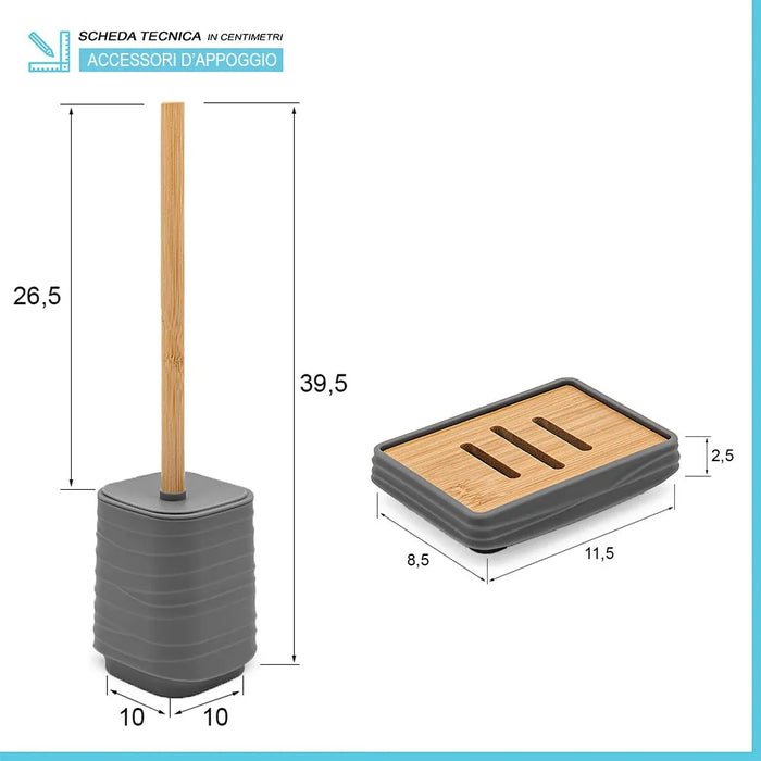 Accessori bagno in set completo da 4 pezzi in abs grigio linea Wave
