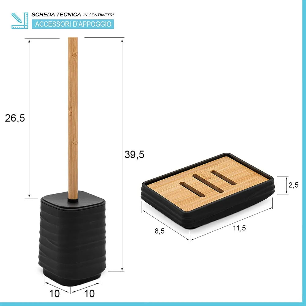 Accessori bagno in set completo da 4 pezzi in abs nero linea Wave