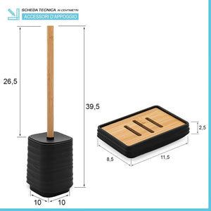 Accessori bagno in set completo da 4 pezzi in abs nero linea Wave